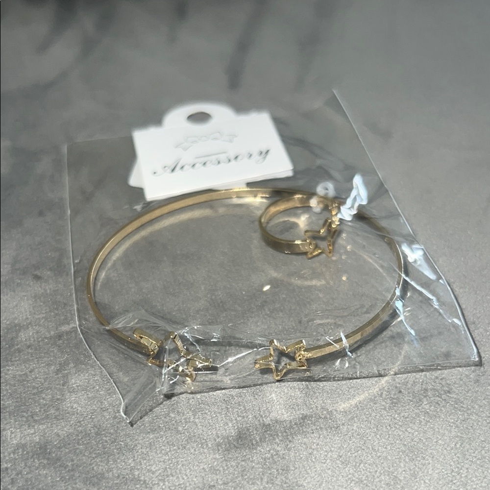 Adjustable Gold Star Bangle and Ring Set